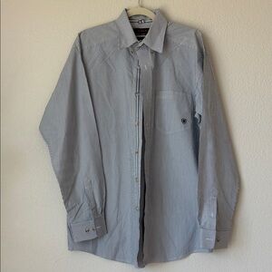 Ariat Pro Series Grey Pinstripe Button Down Shirt L Western